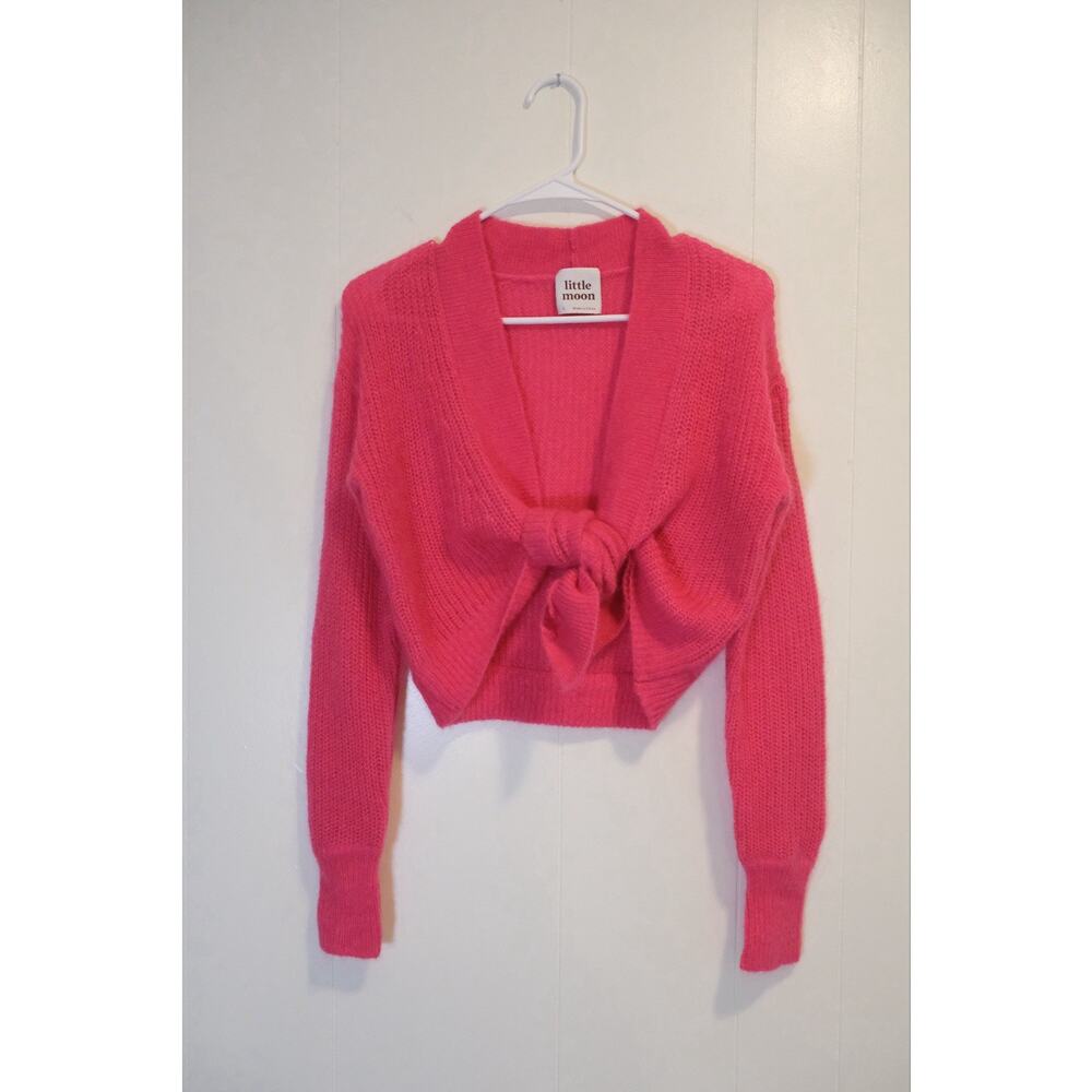 Little Moon Wool & Mohair Knit Hot Pink Sz S Cardigan Front Tie Cropped